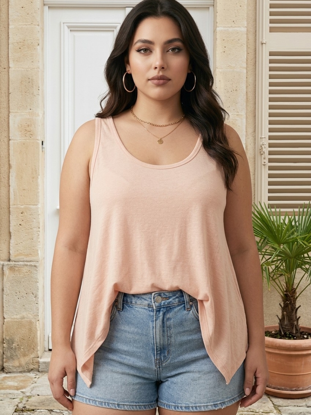 Zenana Women’s Sleeveless Sharkbite Tank Top - Blush Pink